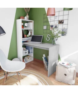 SCRIVANIA BELLAHOME "DUPLO" CON LIBRERIA REVERSIBILE COLORE BIANCO E CEMENTO, 120X53X144 CM